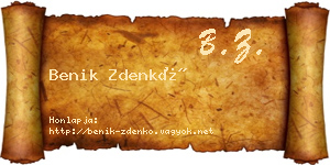 Benik Zdenkó névjegykártya